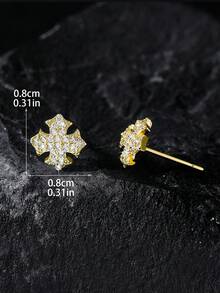 1 Pair/2pcs Punk Style Rhinestone Shield Stud Earrings, Geometric Cubic Zirconia Copper Plated, Unisex Fashion Earrings For Daily Wear And Parties, Suitable As Valentine's Day Or New Year Gift - Multicolor - View 21
