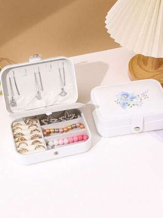 1 pieza Joyero portátil, Caja de almacenamiento de joyas dividida en múltiples capas, Organizador de joyas de viaje con ganchos para collares y ranuras para anillos, Forro de terciopelo, Resistente a arañazos, Estilo de lujo minimalista, Recomendado para mujeres, a prueba de polvo y antioxidante, Caja de joyas cuadrada