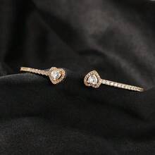 Bộ 3 vòng tay bằng thép không gỉ mạ vàng 18K hình trái tim đính đá rhinestone, vòng tay hở đính đá zirconia nhân tạo, bộ vòng tay thời trang dành cho nữ, thích hợp đeo hàng ngày, quà tặng ngày lễ. - Vàng - Xem 6