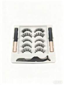 5 Pairs Magnetic False Eyelashes Set, Natural Look, Synthetic Eyelashes, Makeup - Black - View 4