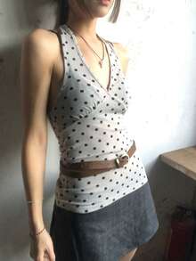 夏季时尚波点印花V领露背休闲上衣 - 淺灰色 - 查看 10