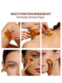 2/3/7/8件套面部按摩工具组合套装，包含刮痧板、揉捏棒、按摩梳、面部按摩滚轮、头部按摩刷等，美容院常用，适合个人使用或作为礼物。 - 彩色 - 查看 2