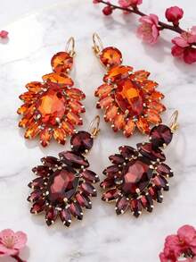 sehuoran 1 Pair Luxury French Style Hook Earrings, High-Quality Green Glass Gemstone, Elegant Western Style, Rhinestone Decor Women's Dangle Earrings - Style 1 - View 8