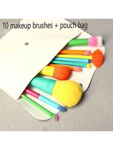 15-Piece Makeup Brush Set, Including 10 Ultra-Soft Dopamine Rainbow Makeup Brushes, 1 Mango Beauty Sponge, 1 Water-Drop-Shaped Beauty Sponge, 3 Triangular Makeup Puffs, And 1 Storage Leather Bag. The Red Brush Handle Is Made Of Crystal Velvet, Soft And Highly Adhesive. It Is Suitable For Professional Makeup Tools Such As Makeup Brushes For Foundation, Powder, Eye Shadow Blending, Etc. - Multicolor - View 6