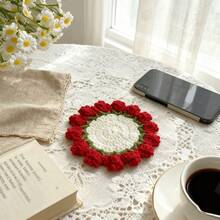 Posavasos de Rosa Hechos a Mano |   Decoración de Tela Estilo Bohemio |   Adornos Resistentes para Mesas |   Regalo Ideal Hogar - Rojo - Ver 2