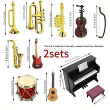 11件套迷你乐器套装 - 1:12比例钢琴、吉他、小号、小提琴和萨克斯管模型，乐器配件，逼真的古典钢琴和吉他，适用于娃娃屋装饰和收藏、摄影道具、办公桌配件、音乐家礼物、乐队/音乐室装饰、桌面摆件、卧室装饰、仙女花园装饰、DIY微景观装饰、个性化礼物、收藏品 - 彩色 - 查看 13