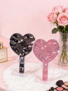 1pc High Quality Handheld Makeup Mirror, Electroplated - Baby Pink - View 5