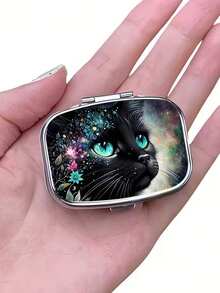 1 st elegant pillerlåda med fjäril, katt, fågel, bärbart resefodral i metall med 2 fack - unik presentidé, pillerlåda för handväska - Multifärgad - Visa 7