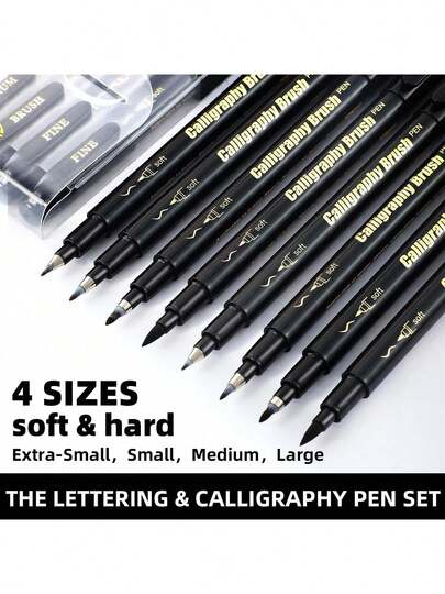 Set da 4 pezzi di pennarelli per calligrafia neri, pennelli per arte, forniture per arte e scrittura a mano, articoli di cartoleria
