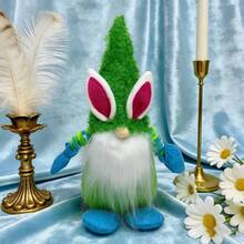 Adorno de conejo de Pascua sin rostro, bonito conejito de peluche de pie para decoración de mesa de ventana, fiesta en casa - Verde militar - Ver 3