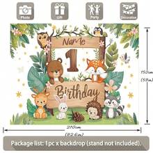 1pc Customisable Name Tropical Jungle Zoo Happy Birthday Backdrop Fabric, Adorable Cartoon Animal Pattern Design Suitable For Birthdays, Baby Shower Backdrop Decorations, Photography Banners Vinyl - C - View 5