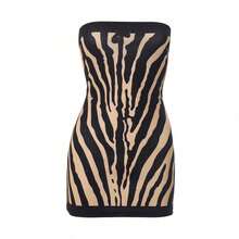 Sexy Zebra Print Tube Top Halter Slim A-Word Short Dress Dress - Black - View 1