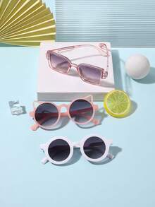 1 Set 3 PCS Boy's And Girl's 4-12Y Classic Round And Square Frame Fashion Glasses Tinted Lenses Lightweight Frame For Holiday Outing With Glasses Box - Multicolor - View 8