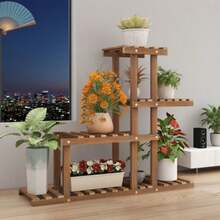 4-Tier Wooden Flower Stand That Can Hold Up To 7 Potted Plants, Suitable For Indoor, Balcony, Patio, And Garden Use. Lightweight And Durable, Can Accommodate Multiple Flower Pots, Saving Space, Making It An Ideal Choice For Balcony Decor. - Redwood - View 6