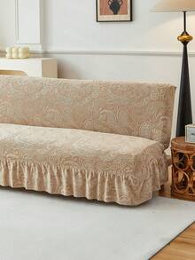 1件装毛绒提花荷叶边沙发床罩，弹性全包覆涤纶沙发套，可拆卸可水洗，四季皆宜