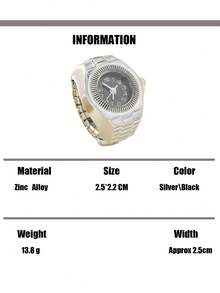 1件小众朋克风时尚创意手表戒指，弹性材质，适合手指佩戴，多种颜色可选（金色、白色、粉色、紫色、蓝色、红色、黄色） - 銀色 - 查看 16