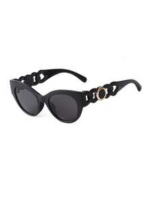 1pair Women's Vintage Cat Eye Fashion Glasses Black Sunnies Chain Sculpted Decor Wide Leg Shades Futuristic Street Eyewear Accessories - Multicolor - View 4