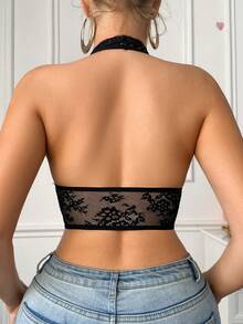 1pc Women Lace Front Closure Wireless Comfortable Bra - Black - View 2
