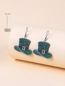 1 Pair Green Hat Acrylic Earrings, Elegant Minimalist Style Jewelry Earrings For Men And Women, Suitable For Daily And Holiday Wear - Green - View 1