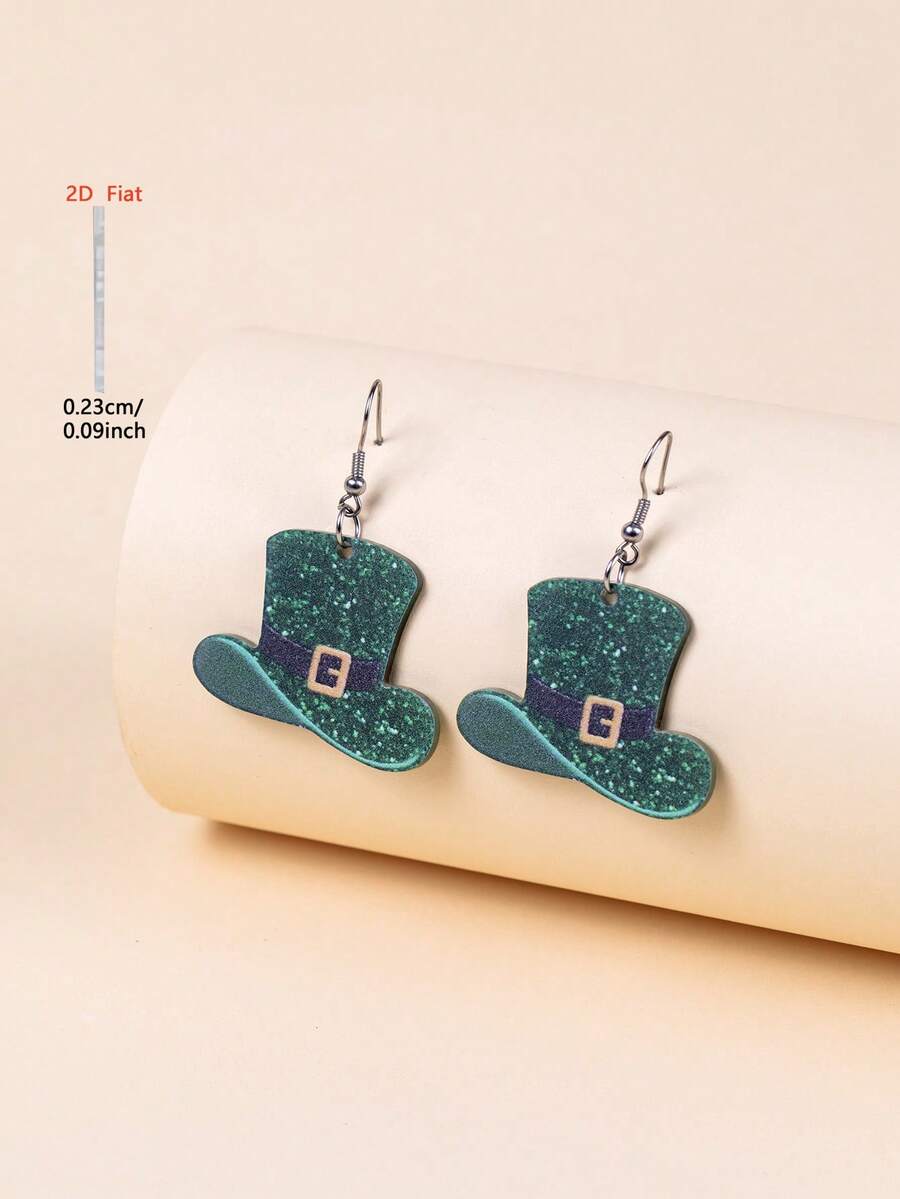 1 Pair Green Hat Acrylic Earrings, Elegant Minimalist Style Jewelry Earrings For Men And Women, Suitable For Daily And Holiday Wear - Green - View 1