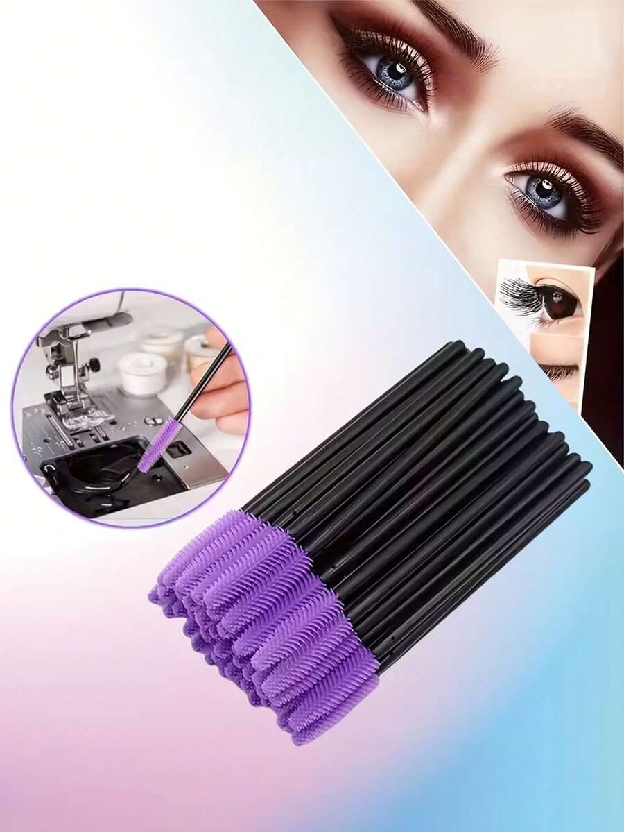 50支多功能塑料刷，清洁刷/睫毛刷/化妆刷，可重复使用缝纫机配件细节清洁工具，睫毛刷，眉刷，螺旋刷，眉夹，睫毛夹，眼影刷，眼部化妆刷，化妆工具，女士眉刷 - 彩色 - 查看 1