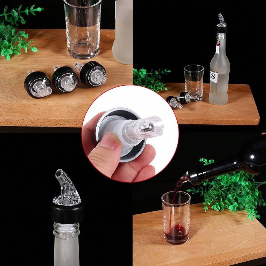 35ml Practical Plastic Liquor Spirit Pourer Flow Wine Bottle Pour Spout Stopper Transparent - Blanco y Negro - Ver 1