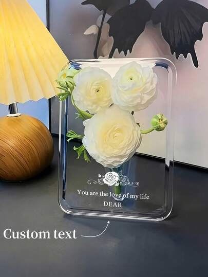 Jarrón personalizable con texto, nombre/texto/patrón personalizable, jarrón con marco rectangular moderno, adecuado para decoración del hogar, oficina, bodas, regalos/adornos, múltiples opciones, decoración única, elegante y de moda, regalo ideal para hombres, mujeres, Día de la Madre, Día de San Valentín, regalo ideal para él en el Día de San Valentín