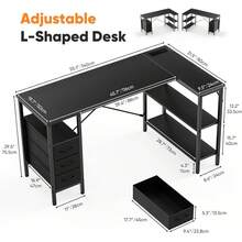 Sweetcrispy L Shaped Desk With Shelf Drawers, White Corner Computer Desks Gaming With Power Outlet, Study Table With Adjustable Shelves, Home Office Tables For Bedroom Teacher Reading Writing - Xem 4
