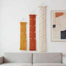 1pc Macrame Wall Hanging, Boho Style Wall Decor Tapestry, Handwoven Fringe Geometric Wall Blanket Backdrop - Multicolor - View 6