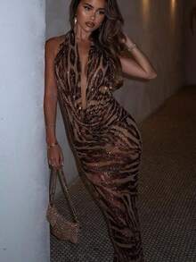 Cheetah Print Club Outfits For Women  Vestidos Elegantes De Mujer Vestidos De Mujer Elegantesdresses For Women Long Dresses For Women An Elegant And Sophisticated Sleeveless, Collarless, Deep V-Shaped Leopard Print Lady's High-Waisted, Form-Fitting And Midriff-Baring Dress. An Elegant Evening Gown Suitable For Daily Outings, Evening Parties And Fashionable Dressing In Autumn And Winter. - 豹紋[現貨] - 查看 1