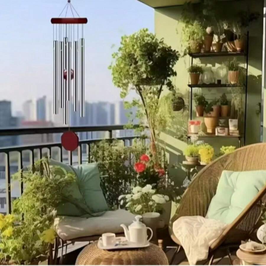 Großer, tieftöniger Memorial-Windspiel mit 6 abgestimmten Röhren, personalisiertes hängendes Windspiel für Garten, Terrasse, Balkon und Heimdekoration, elegant und anmutig - Verschiedenfarbig - Übersicht 1