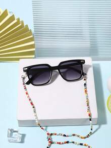 1副男女童（7-14岁）方形镜框时尚眼镜，配1条串珠眼镜链，方便假日活动和度假佩戴，附带眼镜盒。 - 彩色 - 查看 3