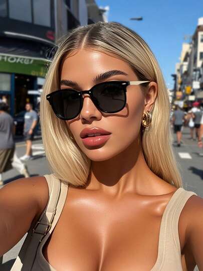1pc Women Black Plastic Square Full Frame Tinted Lens Classic Shades Basics Casual Fashion Glasses For Street-Photography,Going Out Outfit,Partywear Fashion Accessories