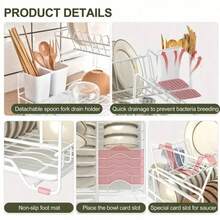 2-Tier Stainless Steel Dish Drying Rack - Includes Cutlery Holder, Cup Rack And Extra Drip Tray - Space-Saving, Rust-Proof, Durable And Easy To Clean Kitchen Storage Rack; Sturdy Dish Drainer; Holds Plates, Cups, Knives, Etc.; Kitchen Organizer - Multicolor - View 11