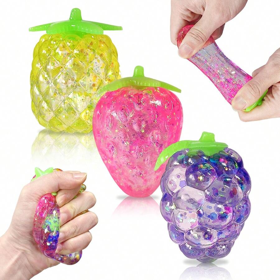1/6/12/30pcs Squeeze Stress Relief Ball, Flashing Fruit Shaped Sensory Toy, Stretch Squeeze Ball, Relieve Stress & Anxiety, Party Favor, Random Style & Color - Multicolor - View 1