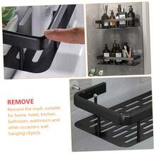 浴室置物架，厨房收纳架，壁挂式长方形储物架，无需钻孔 - 黑色 - 查看 7