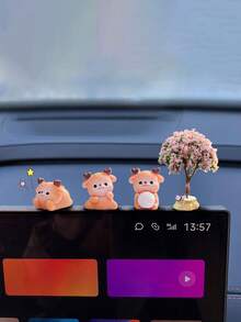 4 piezas Decoración de coche de ciervos del bosque de invierno en miniatura, adorno miniatura para el salpicadero, pantalla de ordenador, escritorio - Figura de ciervo - Ver 4