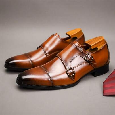 أحذية رسمية للرجال مريحة وقابلة للتنفس، مزودة بإبزيم مزدوج للارتداء السهل، مناسبة للزفاف