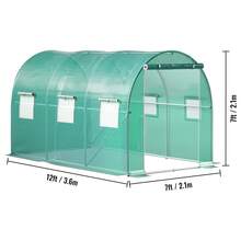 Foliengewächshaus 3,7x2,1x2,1m Bogendach Gewächshaus Verzinkter Stahlrahmen und PE Abdeckung Frühbeet Treibhaus 6 Netzfenster Grün Mobiler Folientunnel Ideal für Anbau von Gemüse Blumen - 12 * 7 * 7 Fuß Grün - Übersicht 10