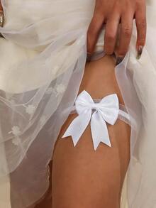 1pc White Lace Bow Elastic Leg Chain, Ins Style Minimalist Thigh High Stockings For Women - White - View 18