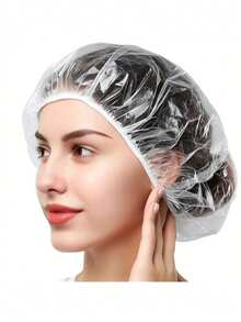 50/100pcs Disposable Shower Caps For Women & Men - Large Waterproof Plastic Hair Covers, Unisex Salon Quality, Ideal For Deep Conditioning & Hair Care, Mixed Colors/White - Clear - View 3