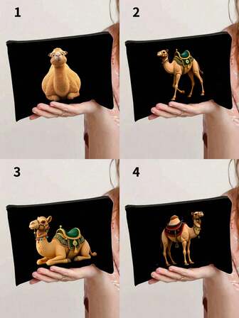 Bedårande sminkväska i kanvas med kamelmönster – Söt tecknad kamelmönster-smokingväska för resor, daglig användning och organisering av toalettartiklar, snygg bärbar necessär med dragkedja