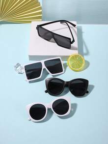 1SET 2PCS Boys' And Girls' 9-12Y Polycarbonate Square Frame Cat Eye Frame Round,Oval Feminine,Fashionable FBlack Ash; Grey Ash; White Ash Or Outdoor With Glasses Box - Multicolor - View 4