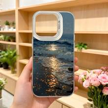 Funda de telefono con diseño de mar y reflejos dorados color azul oscuro con texto CASENO para uso diario en ambiente elegante y floral,Aplicable a los teléfonos de la serie Apple y Galaxy - Negro - Ver 5