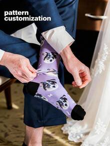 1 Pair Men's Dog Pattern Purple Customizable Fashion Socks For Wedding Occasions - Multicolor - View 3