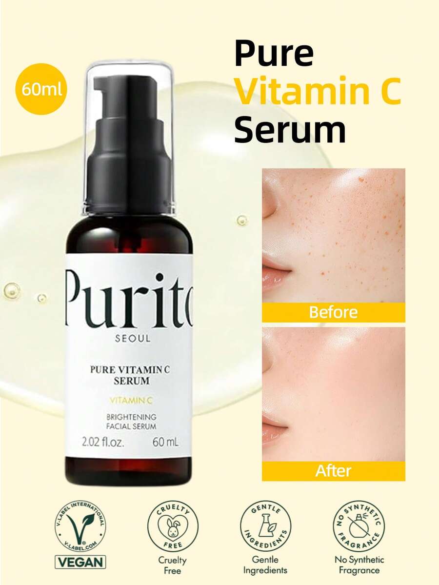 Purito 60ml Vitamin C Serum, Enhances Skin Radiance, Evens Skin Tone, Smooths Skin Texture, Suitable For Sensitive Skin, Vegan & Cruelty-Free, Korean Skincare - 60ml - View 1