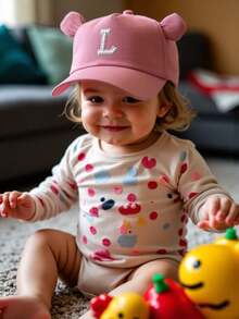 1pc A-Z Letter Infant/Toddler Boys Cute Ear Design Adjustable Baseball Cap, Suitable For Children Boys & Girls Casual Everyday Wear