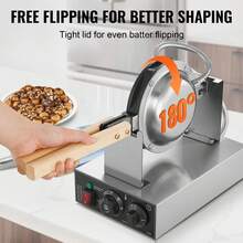 Commercial Bubble Waffle Maker, 1400W Egg Pancake Baker Machine, Non-Stick Stainless Steel Egg Bubble Puff, 180° Rotatable, Temp And Time Control, Wooden Handle, For Restaurant Bakery Snack Bar - Bubble Waffle, 1P (Single Plate) - View 3
