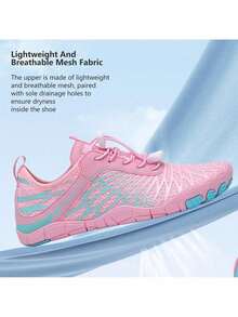 Men & Women Adjustable Elastic Lock Hike Barefoot, Beach Shoes, Lightweight Soft Sole Wading Sneakers With Drainage Holes For Pool Vacation & Fishing - Hồng - Xem 5