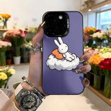 Cubierta de teléfono con diseño de conejo en nube color morado funda para iPhone con estampado de conejo blanco y nube suave ideal para uso diario y regalos,Aplicable a los teléfonos de la serie Apple y Galaxy - Negro - Ver 2